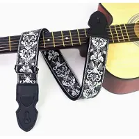 P&P - Professionele Verstelbare Stevige Gitaarband - Guitar strap Band - Luxe Gitaarriem - Bas/Elektrische /Akoestische/ Klassieke Gitaar - Geborduurd Grijs - Zwart -Wit