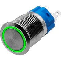 Proride Metalen Drukschakelaar 12V ON-OFF - 16mm - Aan/uit schakelaar - Spatwaterdicht - 12V/24V - LED Indicatie Groen