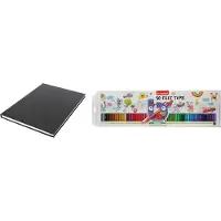 Kangaro Schetsboek/tekenboek zwart A4 formaat 80 vellen met 50 viltstiften - Tekenen/kleuren