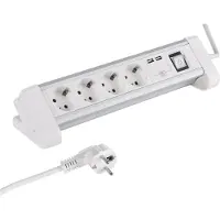 Q-Link stekkerdoos - 4-voudig - randaarde - voor bureau - 2 x USB - 3 x 1.5 mm - 1.5 m - aluminium