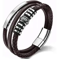 Victorious Bruin Leren Armband Heren – Bruin Leer en Roestvrij Staal – Bruin/Zilver – 22cm