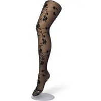 Bonnie Doon Dames Bloemen Panty 20 Denier Zwart maat L/XL - Chique Panty - Gebloemd Dessin - Brede Boord - Comfort - Bloemenprint - Bloem - Bloom Tights - Feestelijk - Black - BP201908.101