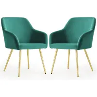 Akord Set van 2 Eetkamerstoelen ESTELLE met Armleuningen / Gestoffeerde Stoelen / Fluwelen Stoelen en Metalen Poten / Flesgroen met gouden benen
