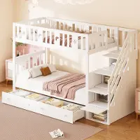 OKWISH Kinder Stapelbed 90x200 cm - Twee Bedden 90x200 cm - Veiligheidsladder Met Opbergruimte - 2 Uittrekbare Lades - Grenenhout & MDF - Wit - Zonder matras