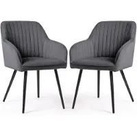 Akord Set van 2 Eetkamerstoelen FLORENCE met Armleuningen / Gestoffeerde Stoelen / Fluwelen Stoelen en Metalen Poten / Antraciet met zwarte benen