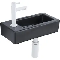 Qeramiq Fuente fonteinset – 37.5x18.5x9 cm – keramiek zwart mat – kraangat links – mat witte kraan SW1122451/SW696206/SW696216/SW1210972