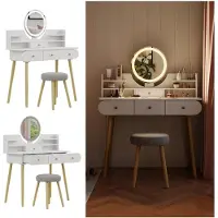 Vicco Kaptafel Edda Wit 100 cm met LED-spiegel en kruk, Model 41313