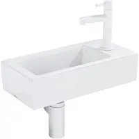 Qeramiq Fuente fonteinset – 37.5x18.5x9 cm – keramiek wit mat – kraangat rechts – mat witte kraan SW1122446/SW696206/SW696216/SW1210972