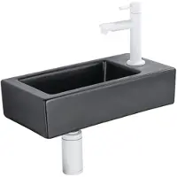Qeramiq Fuente fonteinset – 37.5x18.5x9 cm – keramiek zwart mat – kraangat rechts – mat witte kraan SW1122447/SW696206/SW696216/SW1210972