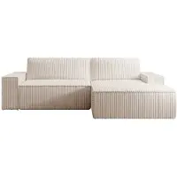 Vente-unique Hoekslaapbank met hoek rechts van beige ribfluweel met brede ribbels AMELIA