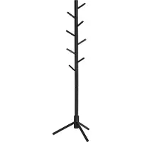Vasagle Kapstok, vrijstaand kledingrek, garderobe van massief hout, in boomvorm, met 8 haken, voor kleding, hoeden, tassen, hal, entree, zwart RCR004B01