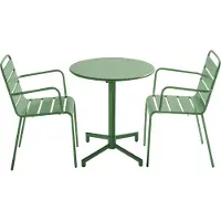Oviala - Tuintafel en 2 fauteuils in cactusgroen metaal - Palavas