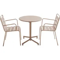 Oviala - Tuintafel en 2 fauteuils in taupe metaal - Palavas