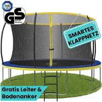 Zero Gravity trampoline Ø 427 cm – kindertrampoline met slim opvouwbaar veiligheidsnet – incl. ladder en grondankers – max. 150 kg - ronde tuintrampoline - Ultima 4 Fun Edition