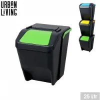 Urban Living STAPELBARE AFVALBAK VOOR SORTERING 25L MET DEKSEL EN HANDVAT GROEN
