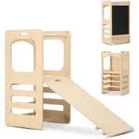 Deryan Luxe Houten Leertoren met Glijbaan - Speeltoren - Naturel Hout