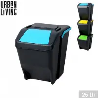 Urban Living STAPELBARE 25L AFVALBAK MET DEKSEL EN BLAUWE HANDVAT