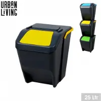 Urban Living STAPELBARE AFVALBAK VOOR SORTERING 25L MET DEKSEL EN HANDVAT GEEL
