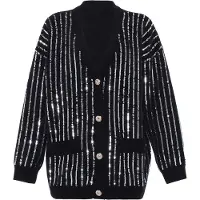 Faina Gebreid vest zwart / zilver