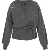 Faina Gebreid vest donkergrijs / zilver