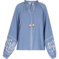 Usha Blouse 'Festival' beige / blauw / bruin / wit