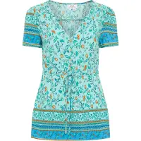 Usha Blouse turquoise / bruin / wit