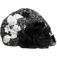 Dolce&Gabbana Zwart Wol Witte Bloem Versierde Cloche Hoed