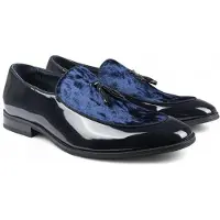 Infinity Leather Herenschoenen in marineblauw met fluwelen kwastjes en formele lakschoenen
