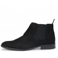Infinity Leather Zwarte suède Chelsea-laarzen voor heren, gevoerd met echt leer en instappers