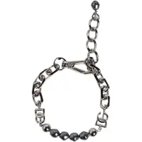Dolce&Gabbana Zilveren Ketting Met Kreeftenhaak Logo Grijze Parels Armband