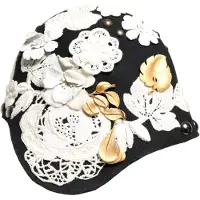 Dolce&Gabbana Zwarte Wol Witte Bloemen Gouden Blad Cloche Hoed