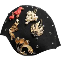 Dolce&Gabbana Zwarte Wol Multicolor Versierde Cloche Hoed