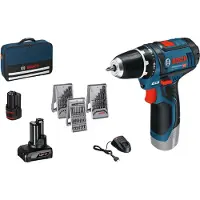 Bosch GSR 12V-15 12V Li-Ion Accu Boor-/schroefmachine Set (1x 4.0Ah + 1x 2.0Ah Accu) In Tas Incl. 39-delige Accessoireset