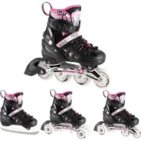 NILS NH10905 Inline skates, 4-in-1, met roze LED-verlichting, maat L (39–42), met hockeyrollers