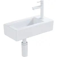 Qeramiq Fuente Fonteinset - 37.5x18.5x9cm - keramiek - kraangat rechts - fonteinkraan mat wit - afvoerplug - verlaagd sifon - Glans wit SW1122445/SW696206/SW696216/SW1210972