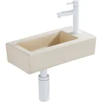 Qeramiq Fuente Fonteinset - 37.5x18.5x9cm - keramiek - kraangat rechts - fonteinkraan mat wit - afvoerplug - verlaagd sifon - Mat Beige SW1122448/SW696206/SW696216/SW1210972