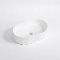 Qeramiq Arto waskom - 49.5x31.5x13cm - geribbeld - ovaal - keramiek - glans wit SW1413964