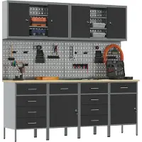 vidaXL Werk Cabinet met lade 10 st Zwart Engineered hout en staal