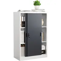 VCM Metall Büroschrank H. 120 x B. 80 x T. 40 cm / Aktenschrank Büromöbel für Ordner / Stahlschrank abschließbar / Schiebetürenschrank Malivo 3 fach mit Schiebetüren