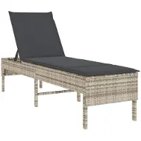 vidaXL Ligstoel met kussen lichtgrijs 55x200x44cm polyrotan