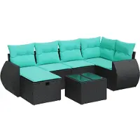 vidaXL 7-delige tuinmeubelset met kussens, zwart, polyrotan
