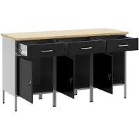 vidaXL Werk Cabinet met lade 3 st Zwart en Grijs 150 x 55 x 85 cm