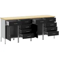 vidaXL Werk Cabinet met lade 4 pcs Zwart en Grijs 200 x 55 x 85 cm