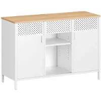 Songmics Metalen opbergkast met dubbele deur en verstelbare planken, Mat wit + eiken beige