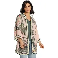 LOIS Jeans Lois Jeansvoor vrouwen. 470722465 Roze kimono met tropische print en 3/4 mouwen (M), Casual, Polyester, Lange mouwen