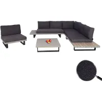 Mendler Tuinset met fauteuil HWC-H54, loungeset met bank, gemaakt van sponspoly, acaciahout met -certificering en aluminium, kleur grijs, bekleding donkergrijs