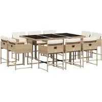vidaXL 11-delige Tuinset met kussens poly rattan beige