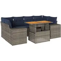 vidaXL 7-delige Loungeset met kussens poly rattan grijs