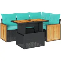 vidaXL 5-delige Loungeset met kussens poly rattan acacia zwart