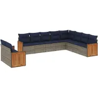 vidaXL 10-delige loungeset voor buiten, met kussens, grijs, kunststof vlechtwerk